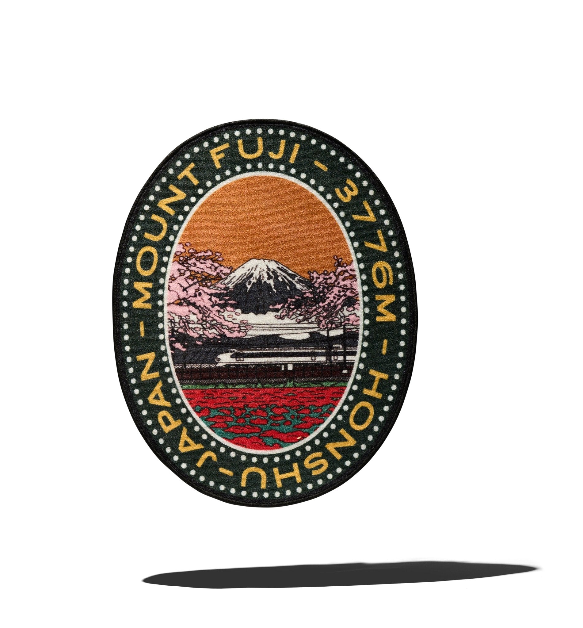 MEDALLION - SHAPED MOUNTAIN RUG: MOUNT FUJI - A YOUNG HIKER