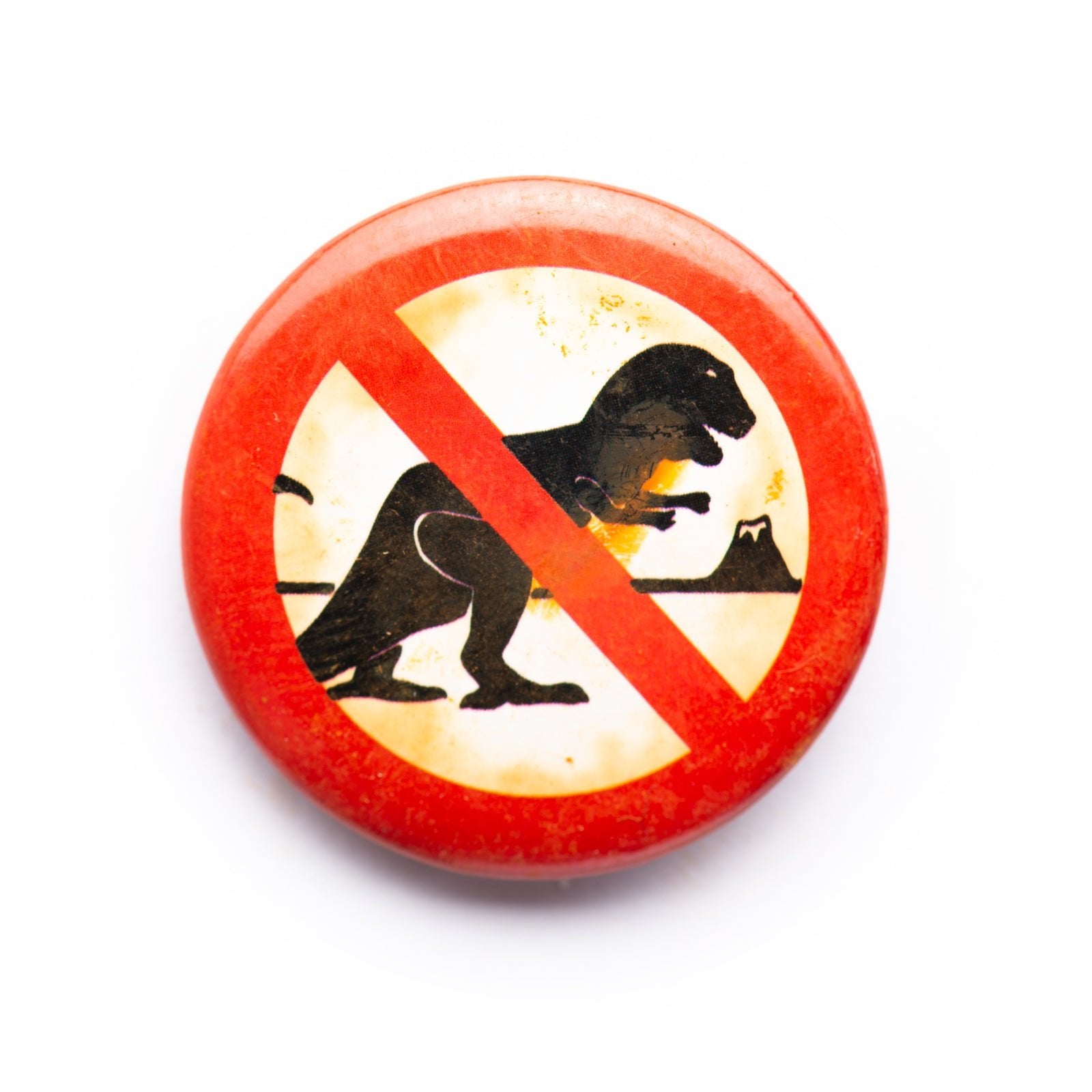 "No Dinosaurs" button pin - RADICAL MEDIA ARCHIVE