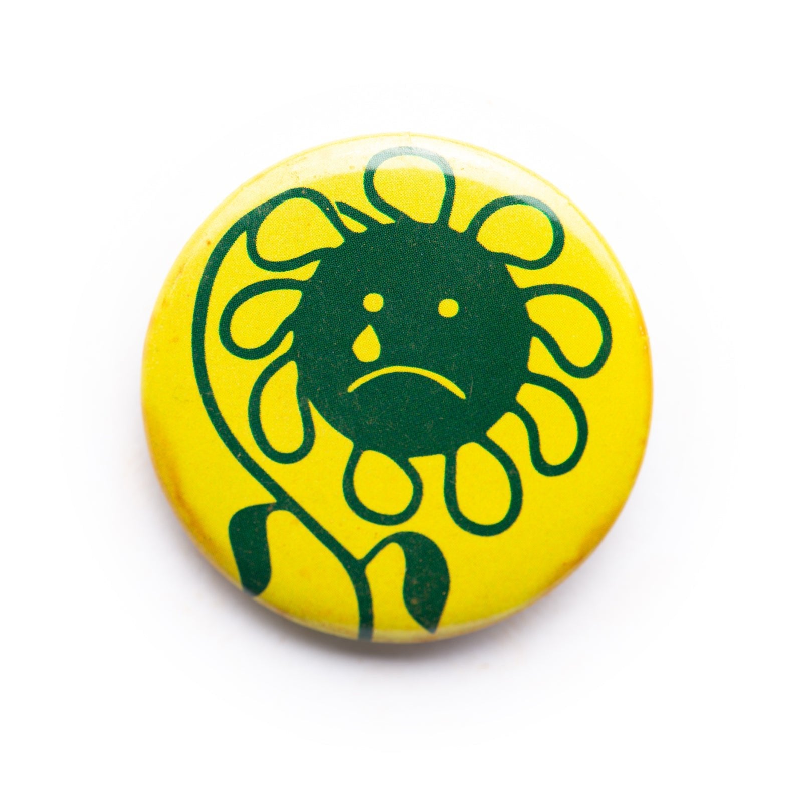 "Sad Green Flower" button pin - RADICAL MEDIA ARCHIVE